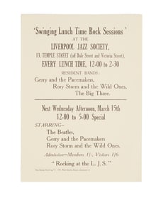 The Beatles | 1961 Original "Swinging Lunchtime Rock Sessions" Handbill Flyer
