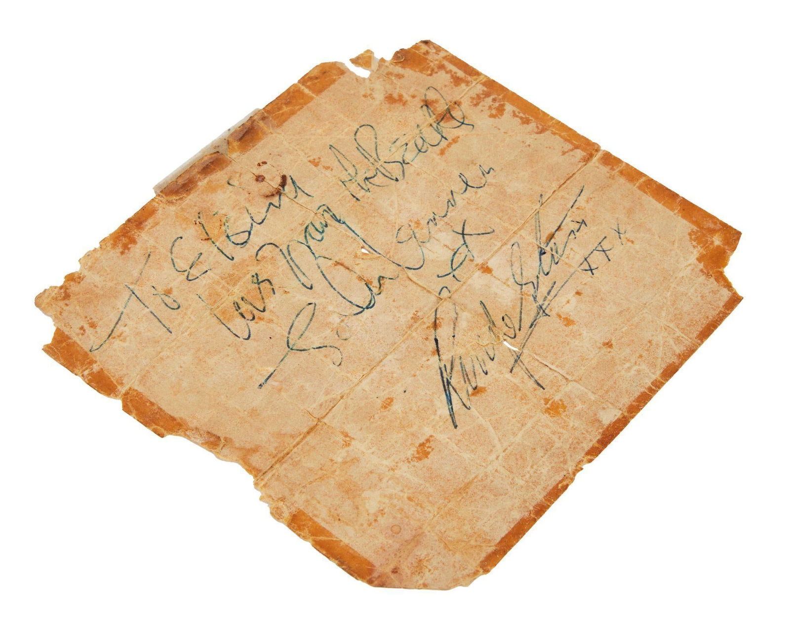 The Beatles | John Lennon and Ringo Starr Signed 1964 Cocktail Napkin: A cocktail napkin, signed in blue ink by John Lennon and Ringo Starr. According to the consignor, who has been in possession of the napkin for over 60 years, the signatures were obtained