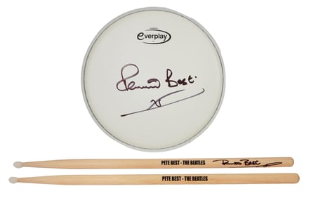 The Beatles | Pete Best Signed Drumhead and Drumsticks