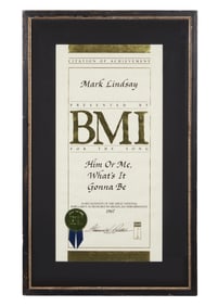 Mark Lindsay | Paul Revere & the Raiders "Him or Me" BMI Certificates