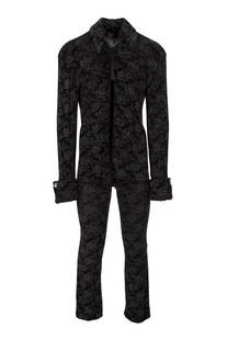 Prince | 1998 NBA All-Star Game-Worn Custom-Made Ensemble with Photo: A black long-sleeved caftan with matching pants, both with floral glitter embellishments throughout, custom-made by Domenic Serio for Prince to wear to the NBA All-Star game at the Madison Square Gard