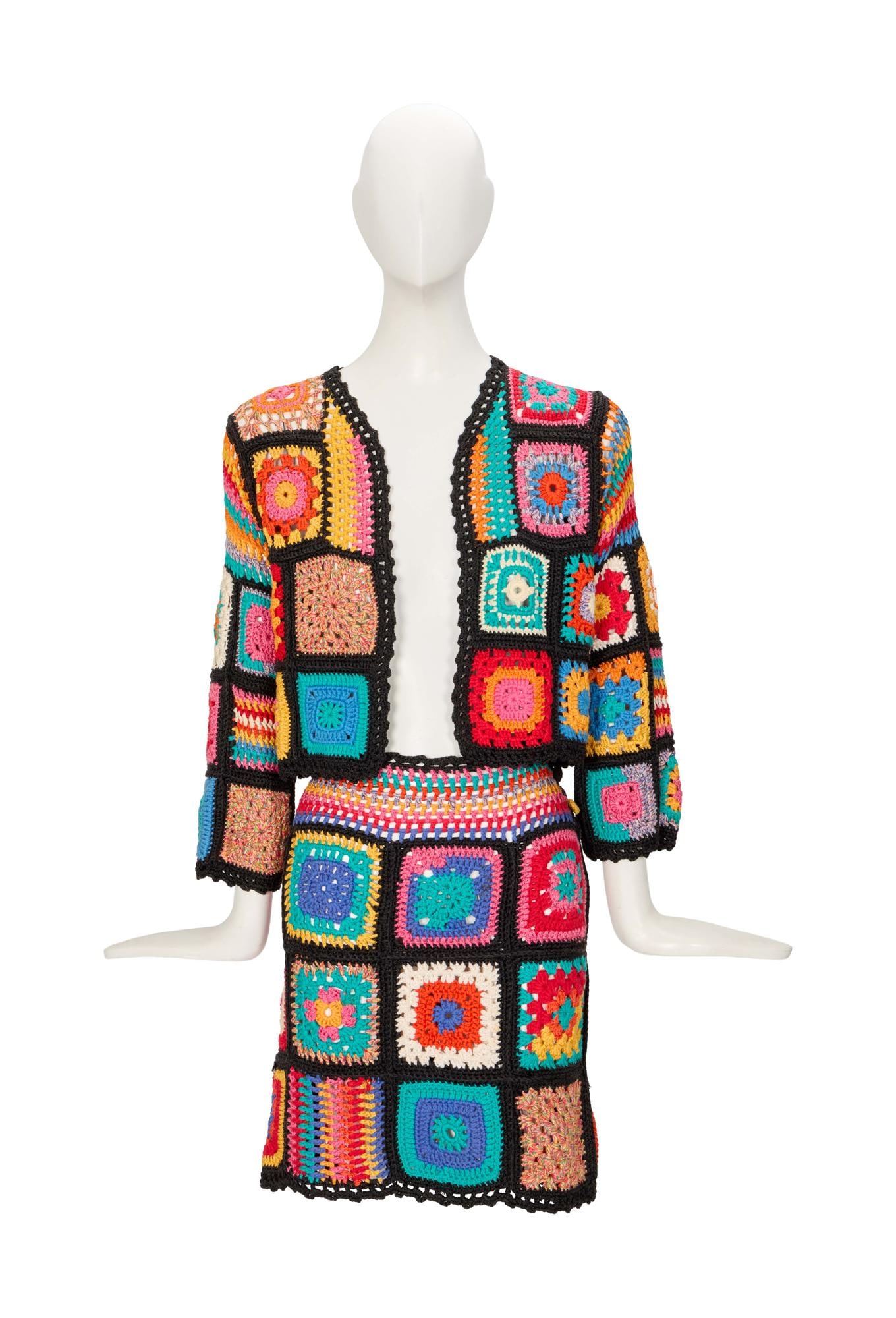 Olivia Rodrigo | 2021 "Variety" Magazine-Worn Moschino Crochet Set with Magazine: A Franco Moschino Spring 1994 runway jacket and skirt crochet set, worn by Olivia Rodrigo in a feature article for Variety Magazine's August 2021 issue. Rodrigo was featured as one of th