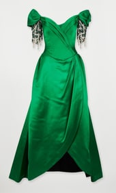 Bob Mackie | 1991 Fall Collection Emerald Satin Evening Gown