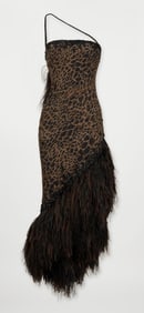 Bob Mackie | Leopard Chiffon Gown with Feather Trim