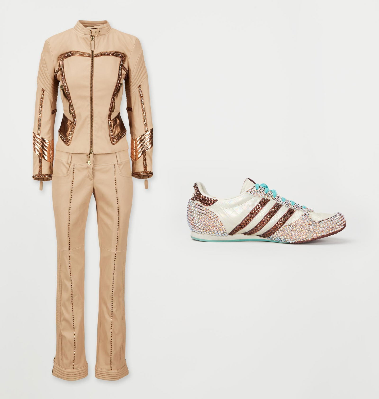 Melanie C. Sporty Spice | 2007 Spice Girl Reunion Tour Roberto Cavalli Leather Ensemble: A stage-worn, embellished leather ensemble by Roberto Cavalli for Melanie Chisholm a.k.a Sporty Spice for the 2007/2008 Spice Girl Reunion. Melanie C. wears this specific garment while performing the