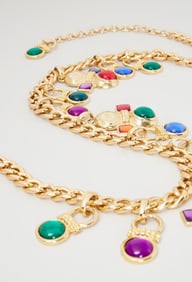 Novelty Baroque Inspired Belt | Gold-Tone Curb Chain Links with Jeweled Crosses