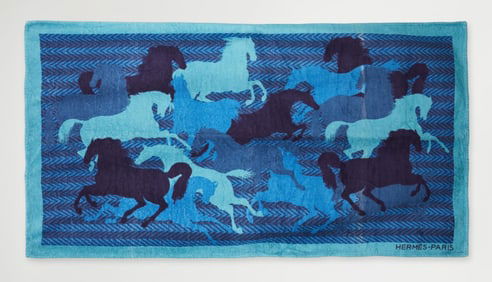 Hermes | Blue Horse Silhouette Patterned Beach Towel