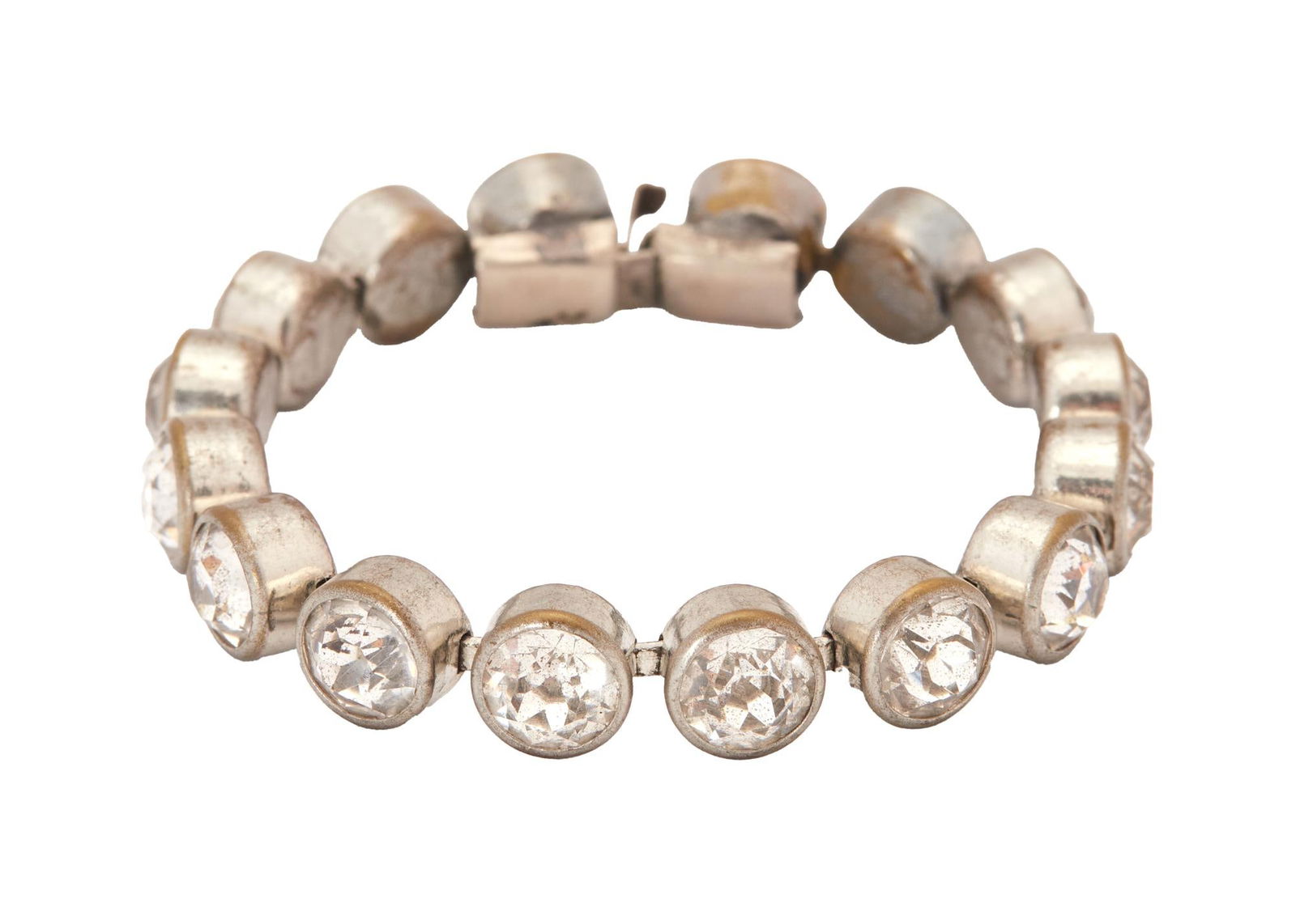 Jane Russell et al. | Bracelet from "Montana Belle" by Joseff: RKO, 1952; a silverplate piece made up of circular clear gemstones, worn by the star in her role as Western outlaw Belle Starr. Also worn by Merle Oberon in "Night Song" (RKO, 1947), Va