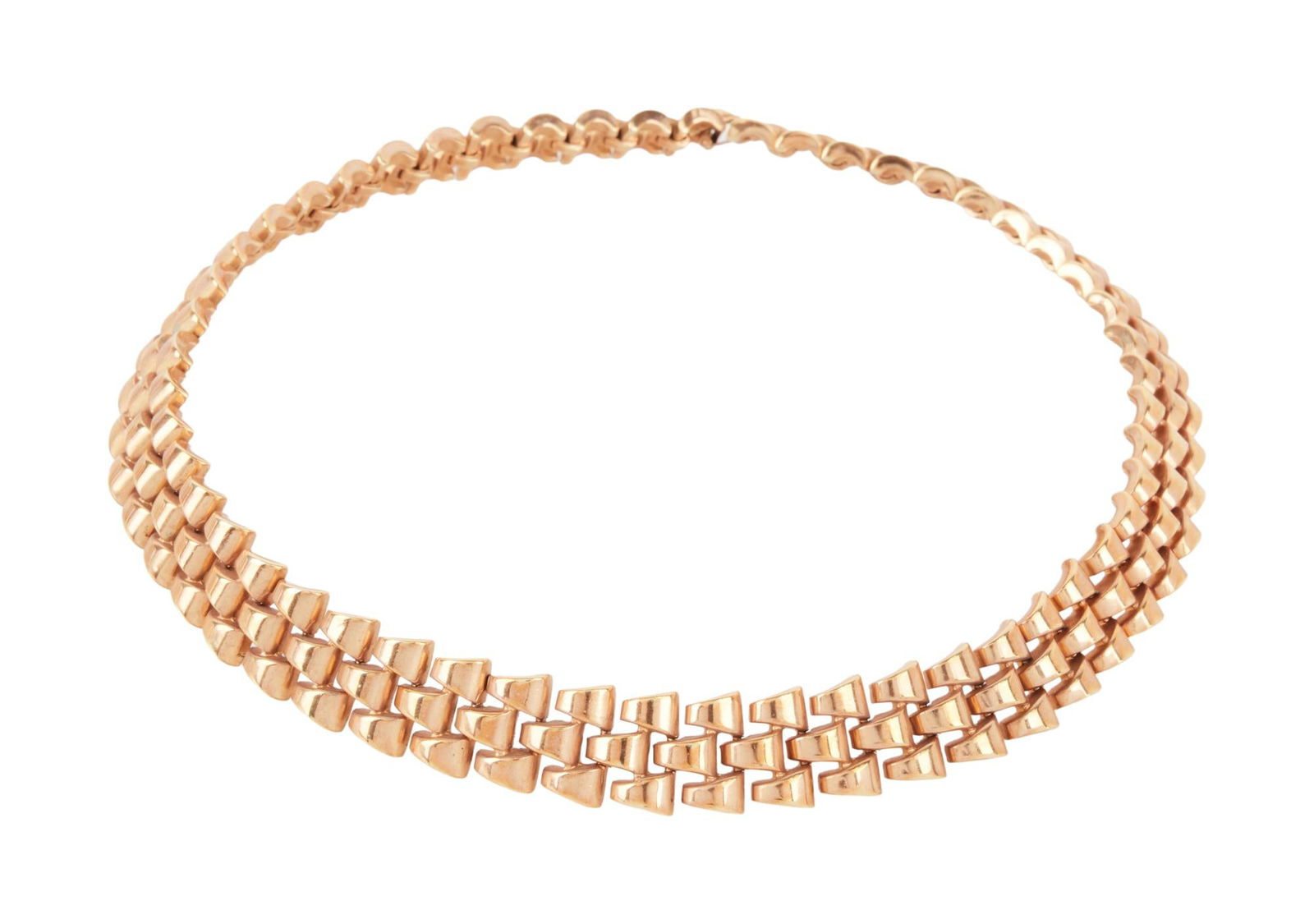 Ginger Rogers | Necklace from "The Barkleys of Broadway" by Trifari: MGM, 1949; a goldplate triple-link choker, worn by the star in the final film in which she danced alongside Fred Astaire. Length (unclasped); 15.75