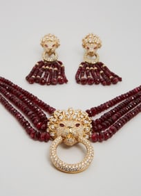 Elizabeth Taylor | Ruby, Diamond, and Gold Necklace and Earring Set