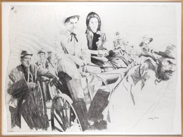 Vivien Leigh & Clark Gable | 1989 Huge Sketch Related to "Gone With The Wind"
