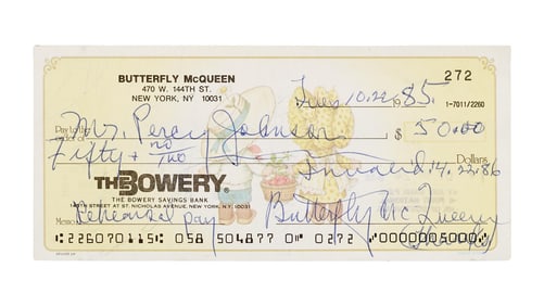Butterfly McQueen | 1985 Signed Check