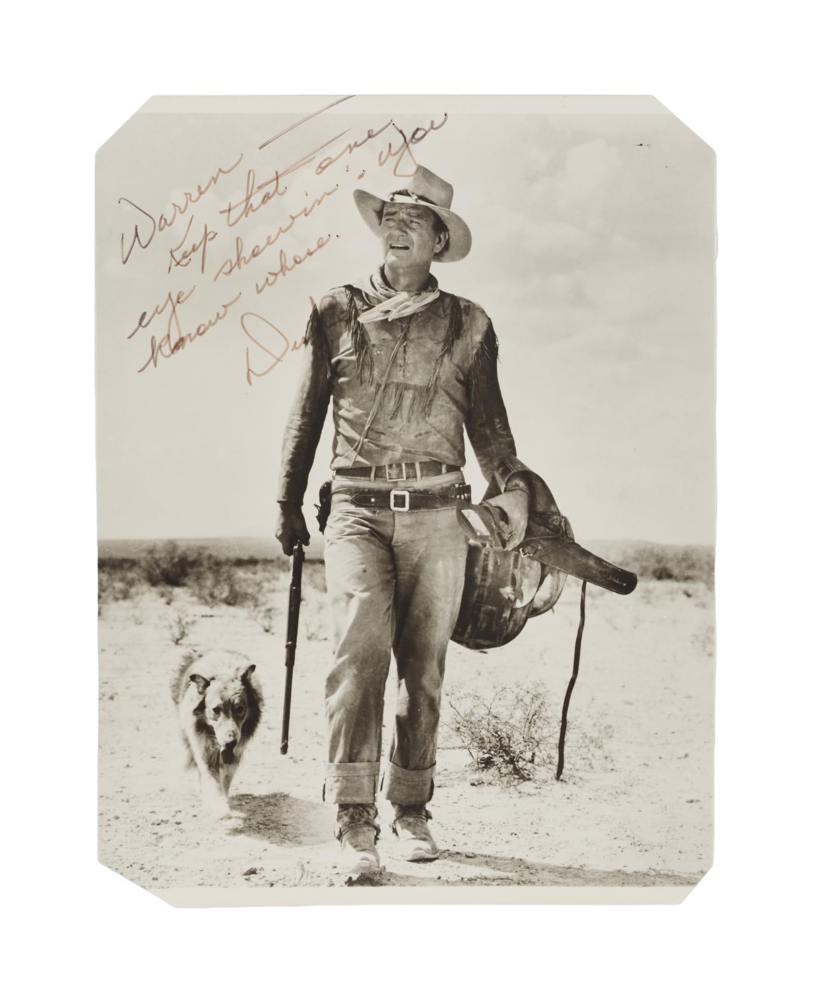 John Wayne | Circa 1953 Signed Black and White Photograph from "Hondo" (1 of 2)