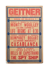 Window Card | 1942 Broadside/Poster Related to "Casablanca" and Other Current Films