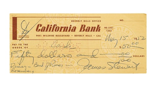 James Stewart | 1952 Signed Check