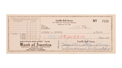 Lucille Ball | 1953 Signed Check