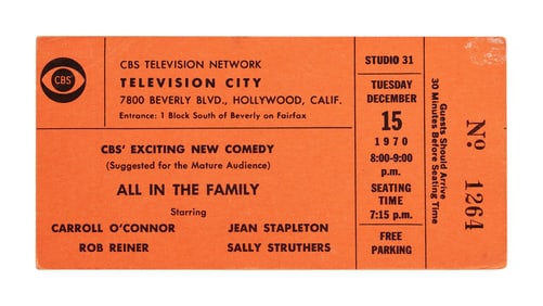 All in the Family | 1970 "Meet The Bunkers" Pilot Episode Unused Studio Audience Taping Ticket