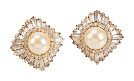 Dame Joan Collins | 1984 Costume Pearl and Diamond Earrings Worn in Famous "Dynasty" Scene