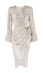 Dame Joan Collins | 2000s Event and Photo-Worn Nolan Miller Silver Sequin Cocktail Dress