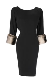 Donna Mills | 2000s Photo-Worn Mark Zunino Black Dinner Dress with Vintage Fur Cuffs