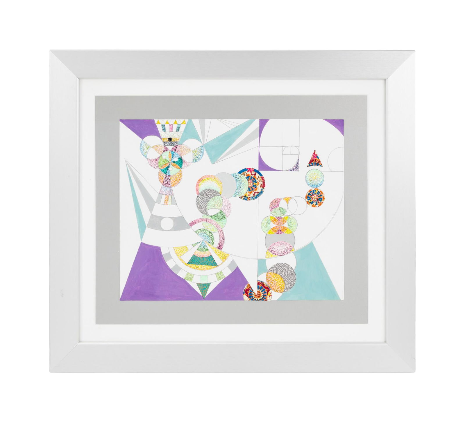 Richard Chamberlain | Original Artwork "The Queen of Hearts' Rather Angry Guide To Peace": A framed and matted piece of geometric abstract art, realized in pencil and various colors of paint, interspersed with collage pieces. One of Chamberlain's original art pieces. PROVENANCE: From Th