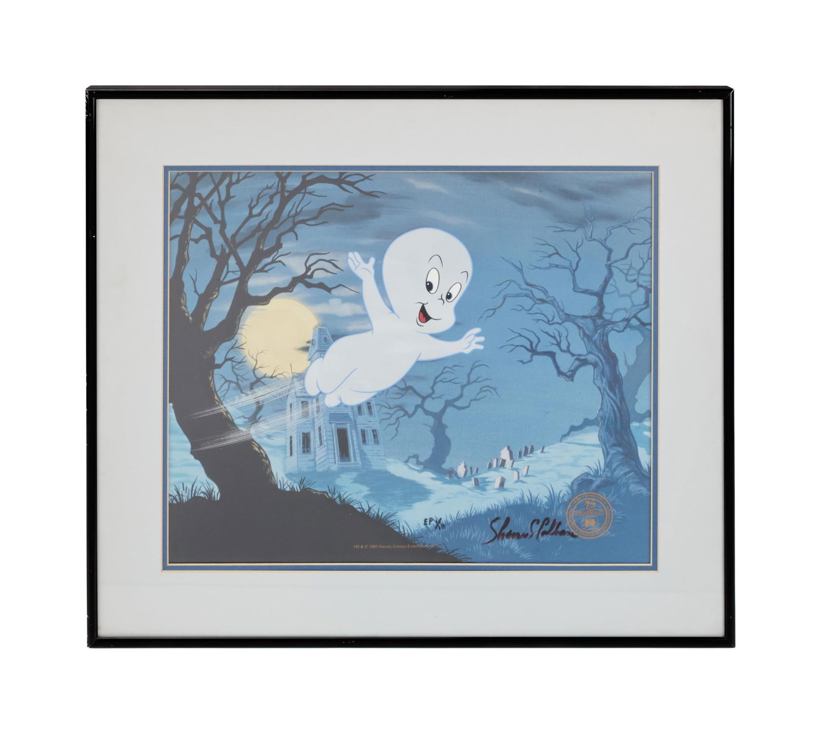 Casper the Friendly Ghost | Signed Limited-Edition Artwork: An original inked and hand-signed edition proof (EP) of Casper the Friendly Ghost, completed by artist Shamus Culhane. The image of Casper is inked while the background is printed. Th