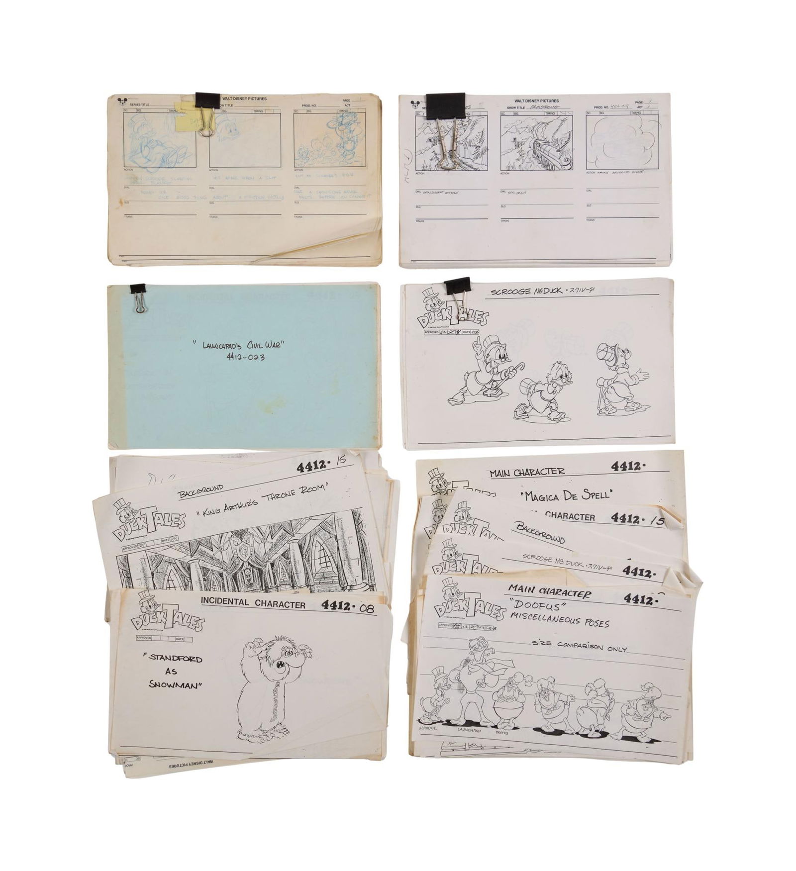 DuckTales | Storyboards & Character Designs: A group of over 500 pages of storyboards, character designs, prop designs, and background designs from the production of DuckTales (Walt Disney Television Animation, 1987-1990). These include the comp