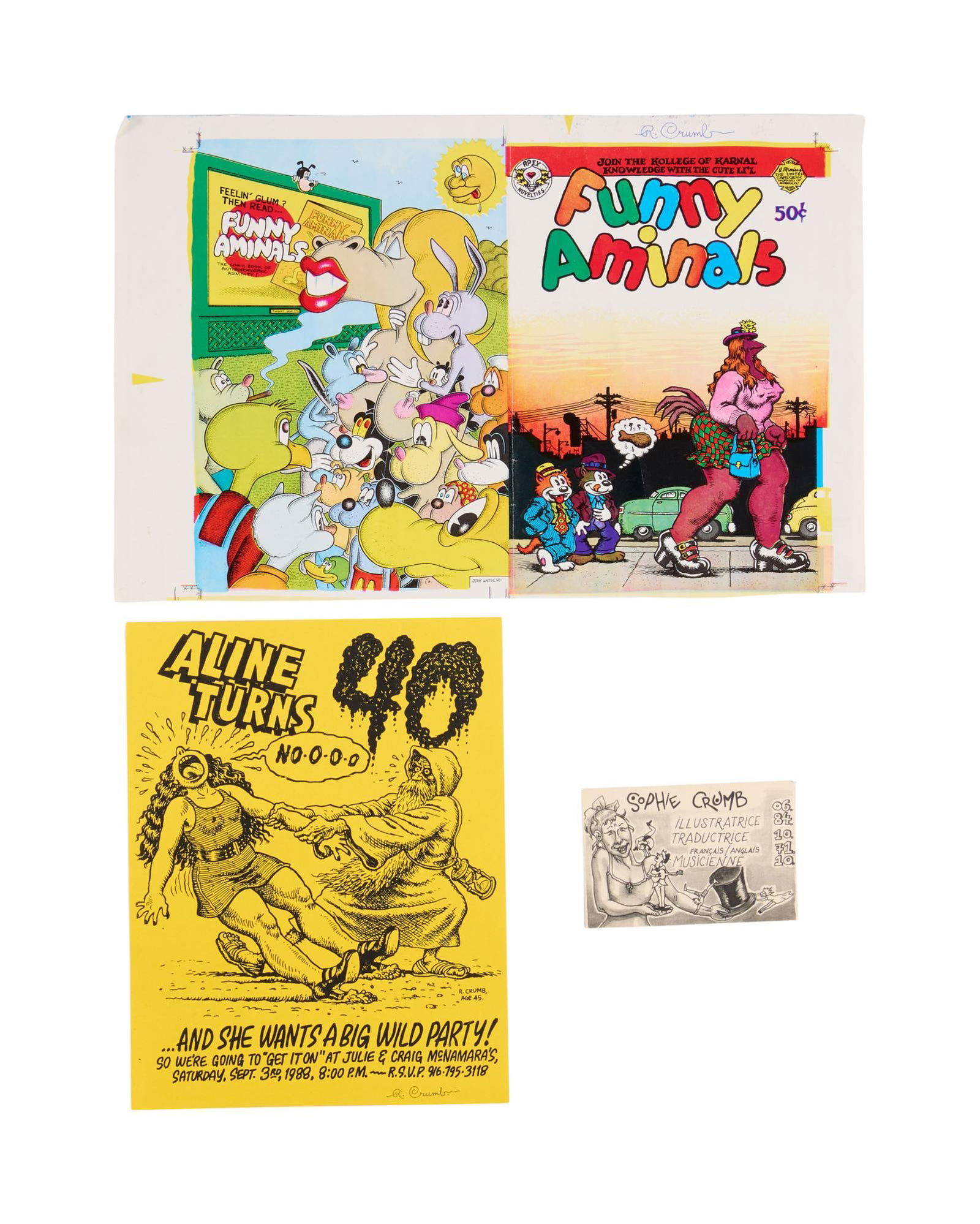 Crumb | Robert Crumb Signed "Funny Aminals" Uncut Comic Sheet, "Blabette Yakowitz" Batik by Aline (1 of 7)