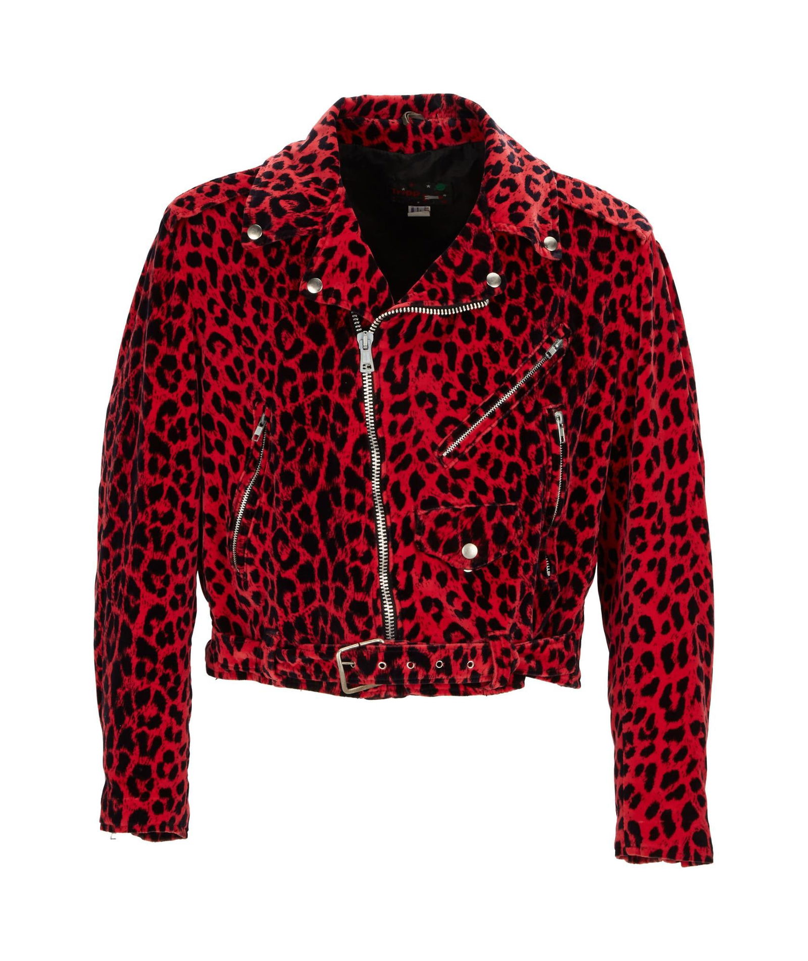 Joe Walsh | 1989 "Ringo Starr and his All-Starr Band" Stage-Worn Tripp N.Y.C. Moto Jacket: A red and black leopard print moto-style jacket, stage-worn by Joe Walsh while performing with "Ringo Starr and his All-Star Band" on August 29, 1989 at Cal Expo Sacramento in Sacramento, Ca