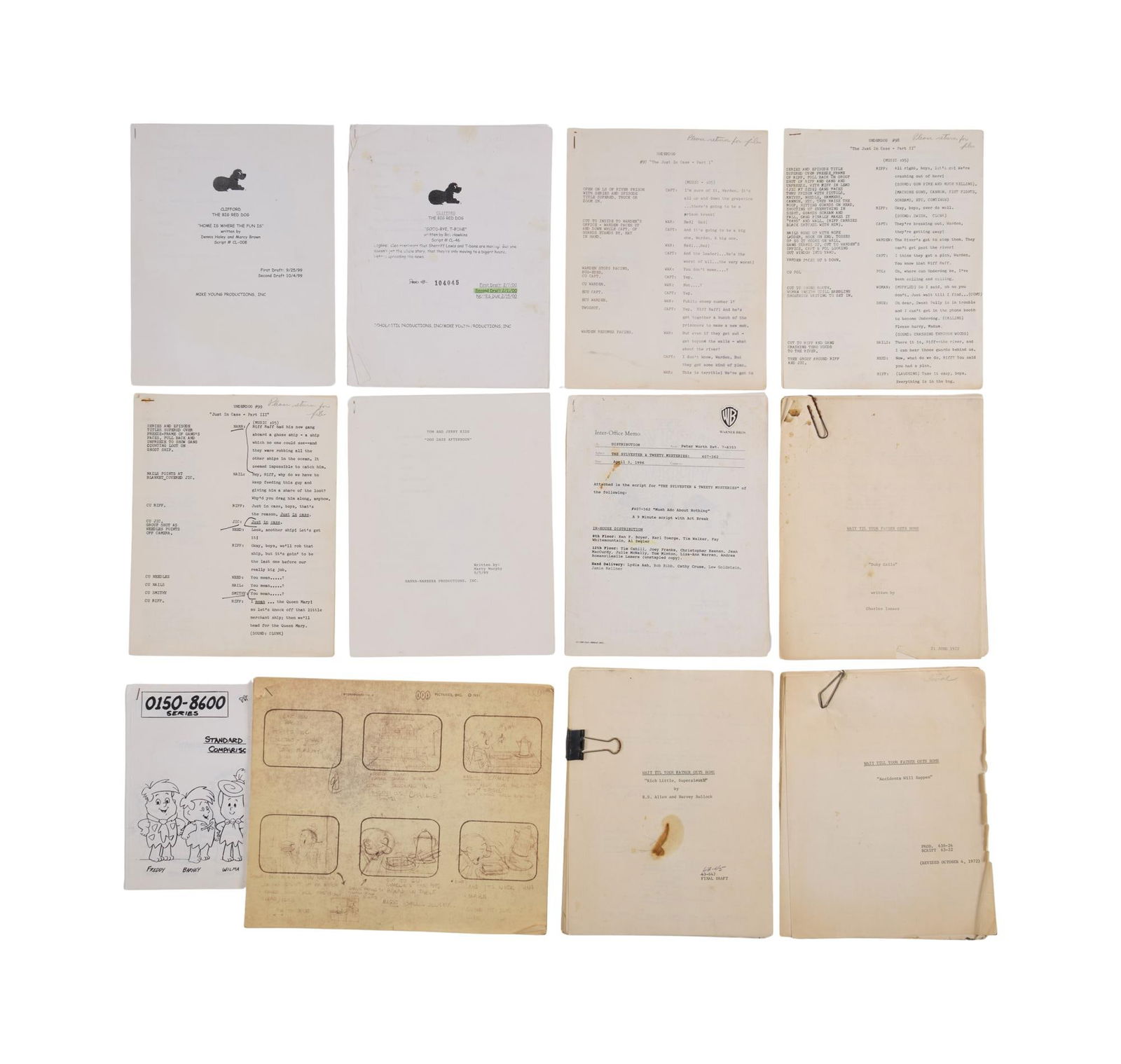 Animated TV Series | Script and Storyboards from "Underdog," "Mr. Magoo," "The Flintstone Kids," and: A group of production materials from a variety of animated television programs, dating from the early 1960s until the early 2000s. This group contains: - A seventeen page script dated April 3, 1996 fo