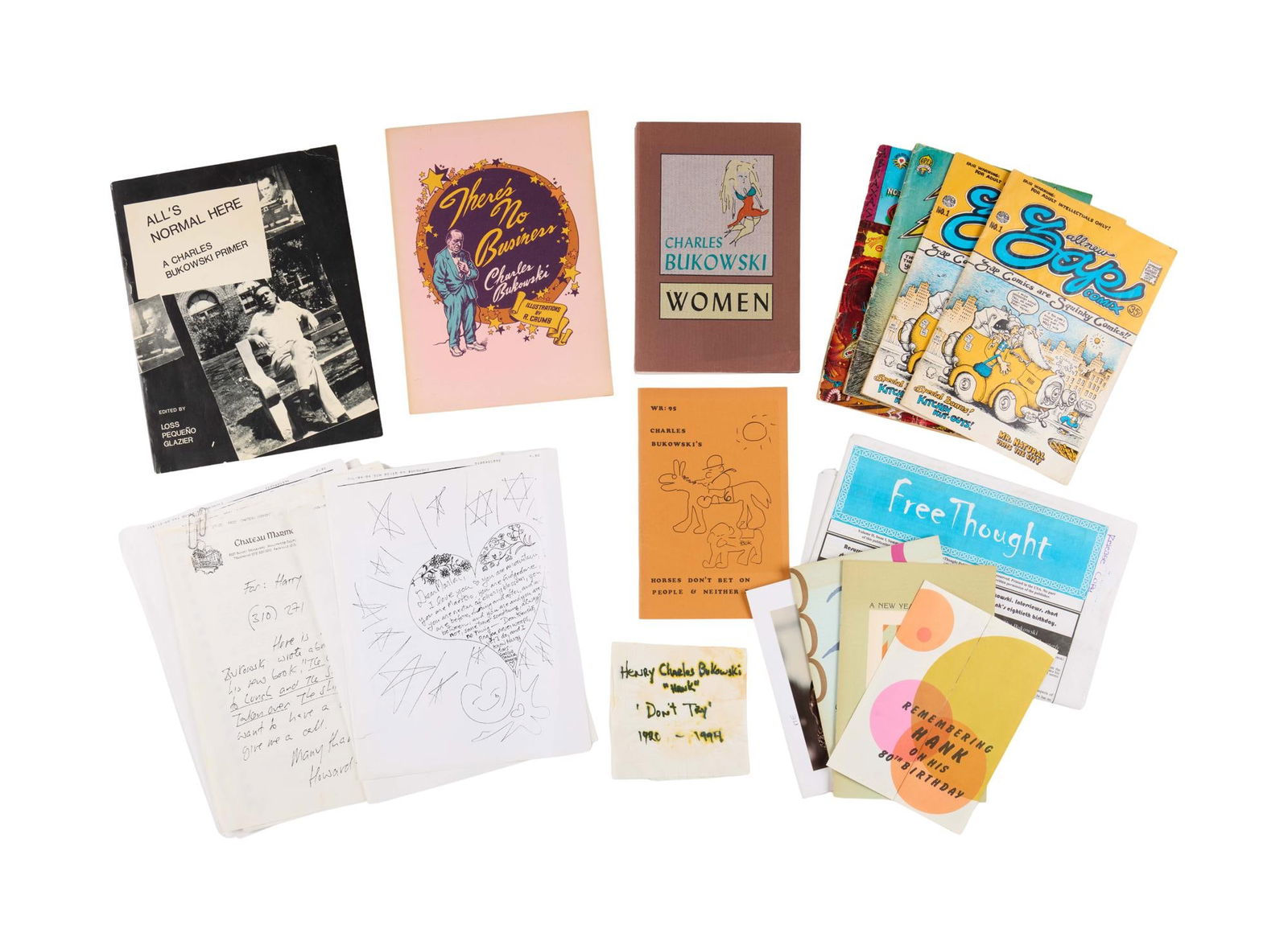 Harry Dean Stanton | Charles Bukowski Signed and Inscribed "Horses Don't Bet on People & Neither Do: A copy of Charles Bukowski's Women (Black Sparrow Press, 1991) with handwritten notes on the inside cover page by Harry Dean Stanton. Together with copies of Horses Don't Bet on