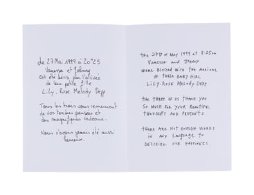 Harry Dean Stanton | Lily-Rose Depp Birth Announcement Card