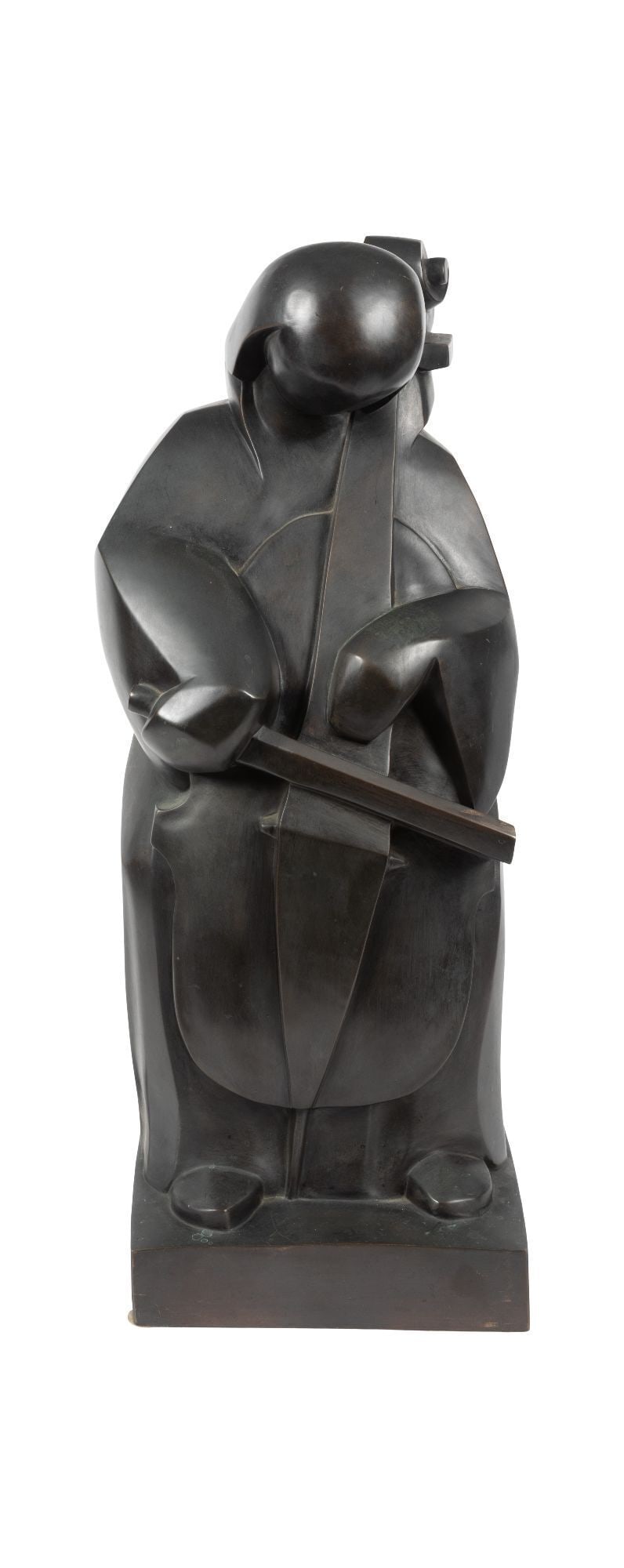 Whoopi Goldberg | Ferdinand Parpan Cello Player Sculpture: An Art Deco patinated bronze sculpture of a cello player by Ferdinand Parpan (French 1902-2004) inscribed "F. Parpan" and numbered "6/8" below a monogram. 26 x 12 x 12 inches From