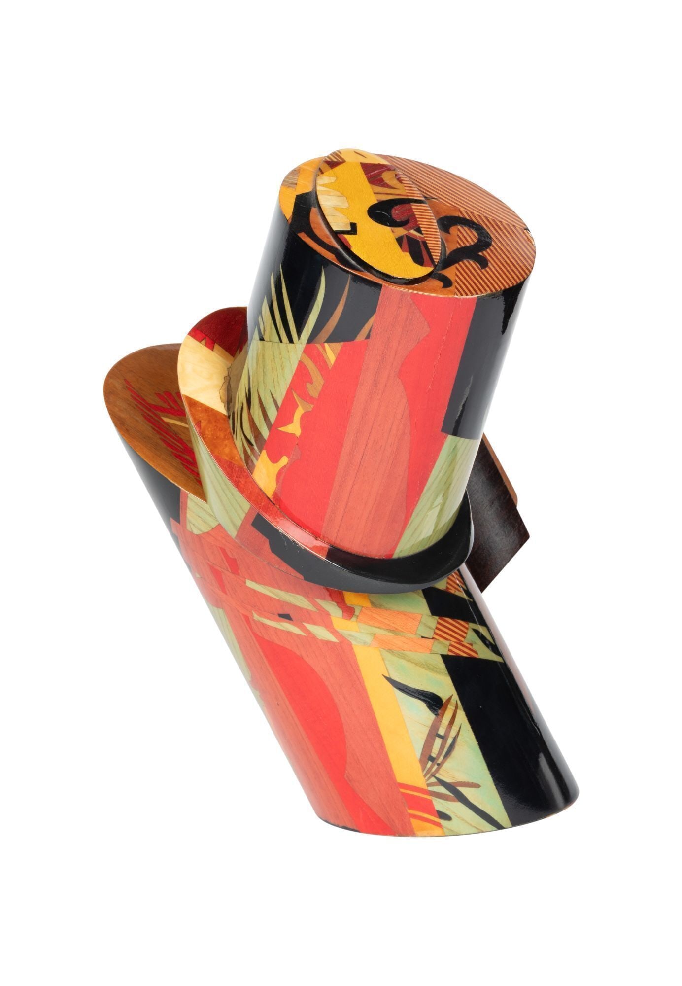 Whoopi Goldberg | Art Deco Marquetry Sculpture: A vintage polychrome marquetry Art Deco sculpture with a lacquered finish. Unsigned. 14 x 10 x 12 inches From the Collection of Whoopi Goldberg