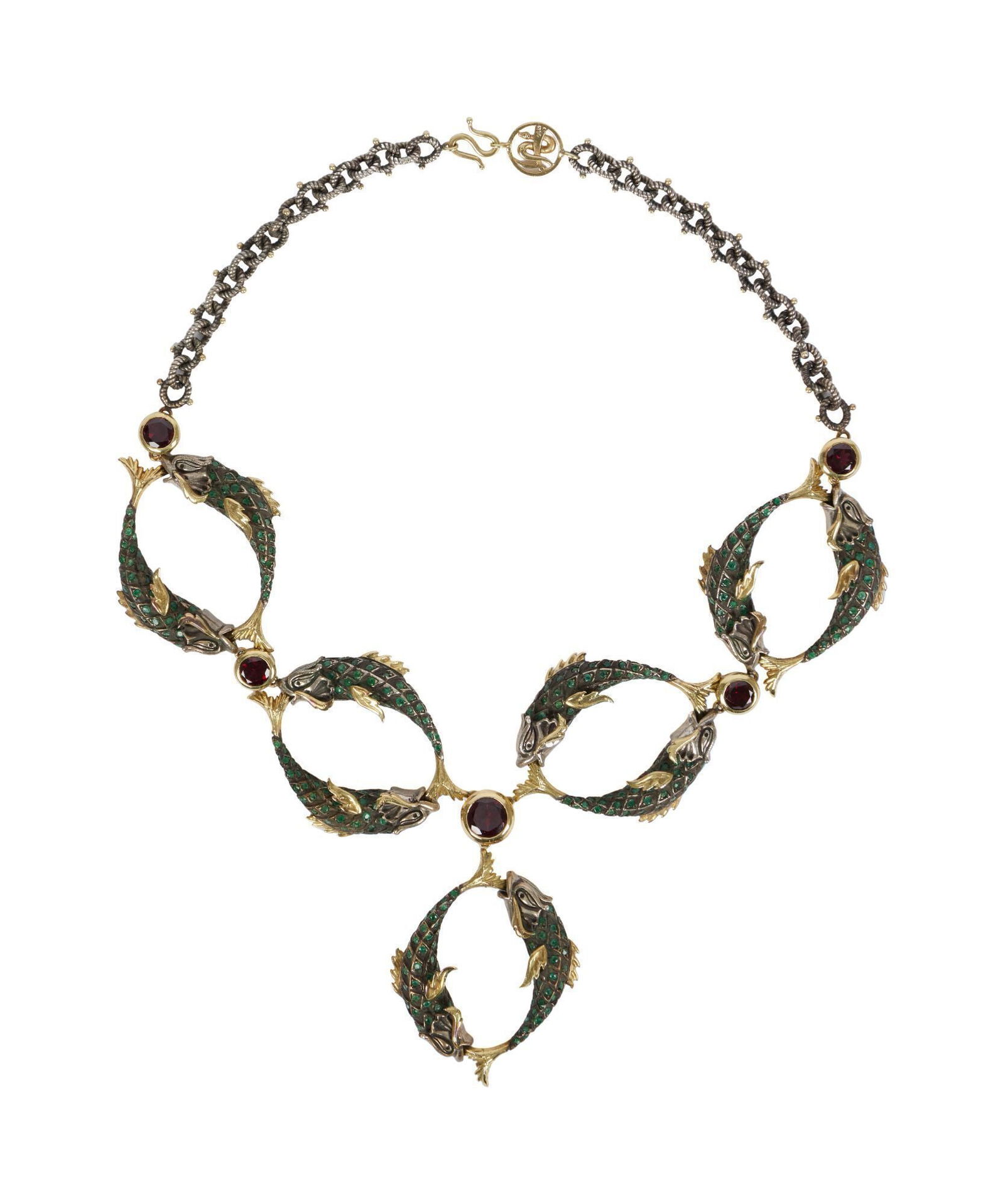 Whoopi Goldberg | 2010 Event-Worn Lena Sklyut 18k Yellow Gold Sterling Silver Garnet And Emerald: A Lena Sklyut 18k Yellow Gold Sterling Silver Garnet And Emerald Necklace worn by Whoopi Goldberg at the 18th Life Ball at Town Hall on July 17, 2010 in Vienna, Austria. An online image of Goldberg we