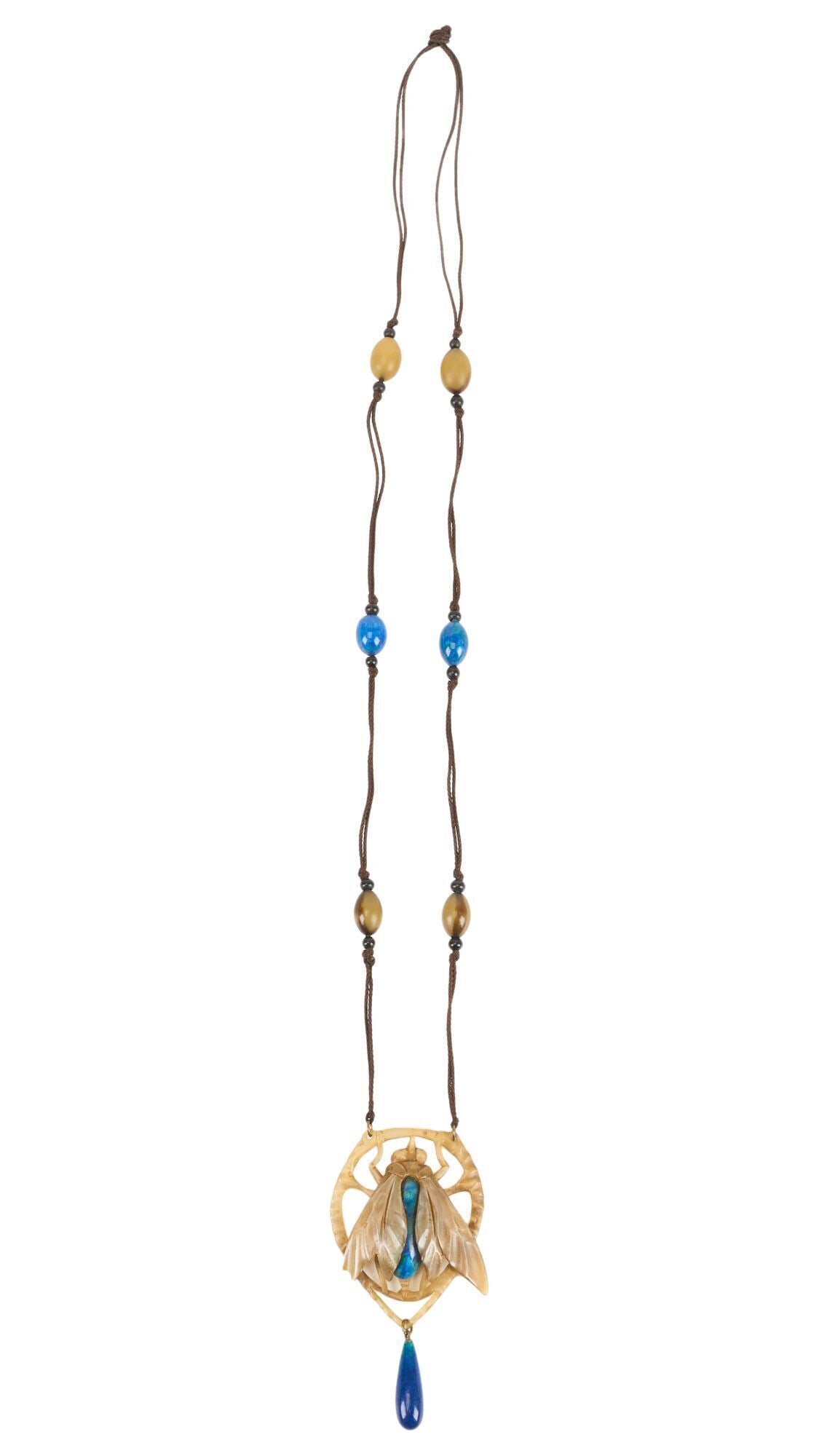 Whoopi Goldberg | Art Nouveau Necklace: An Art Nouveau necklace with a carved horn bug pendant. No maker's mark present. Necklace length, 18.75 inches; pendant 3.75 by 2 inches. From the Collection of Whoopi Goldberg