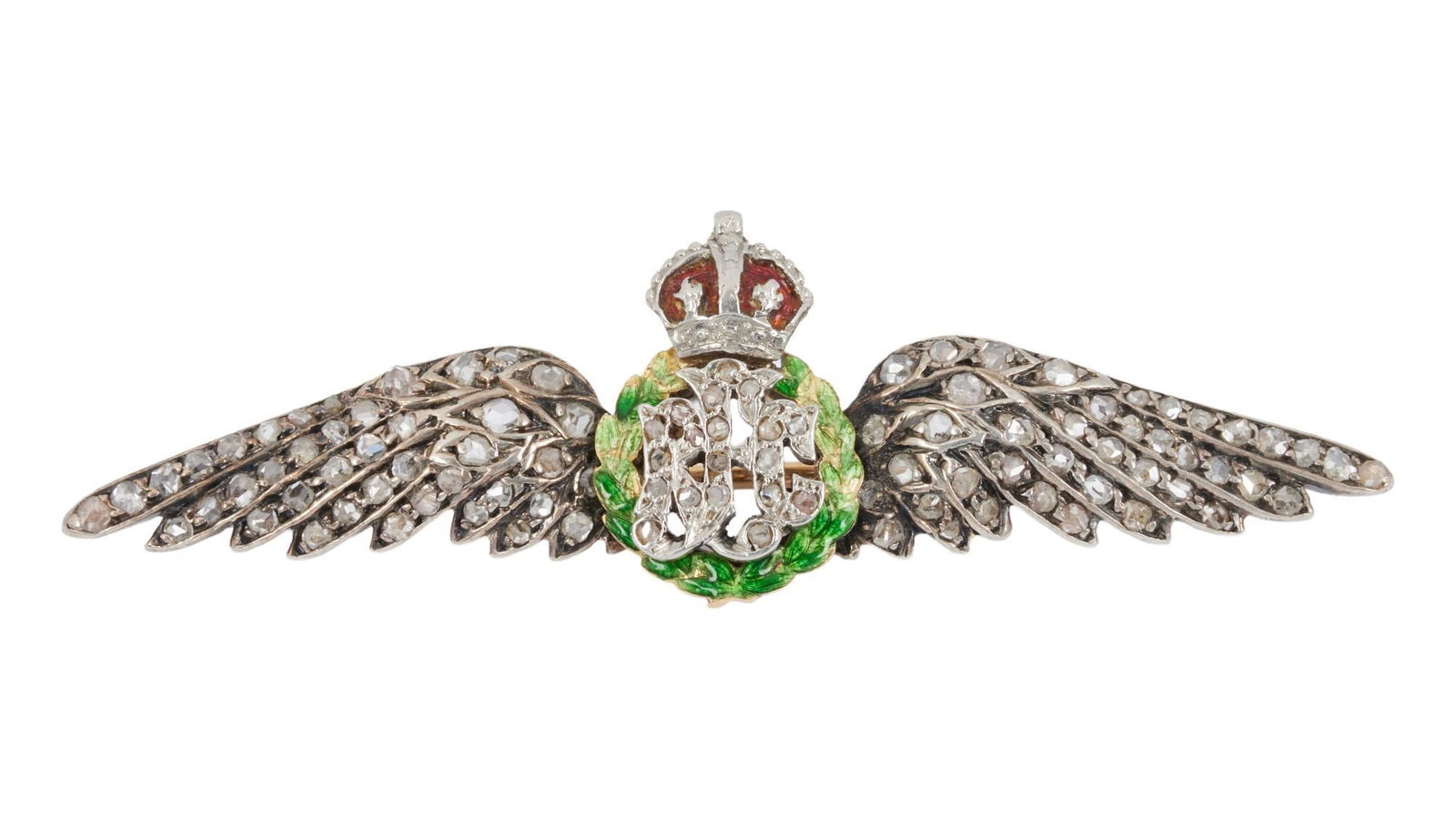 Whoopi Goldberg | Antique 14k Gold Diamond and Enamel Royal Flying Corp Sweetheart Brooch (1 of 5)
