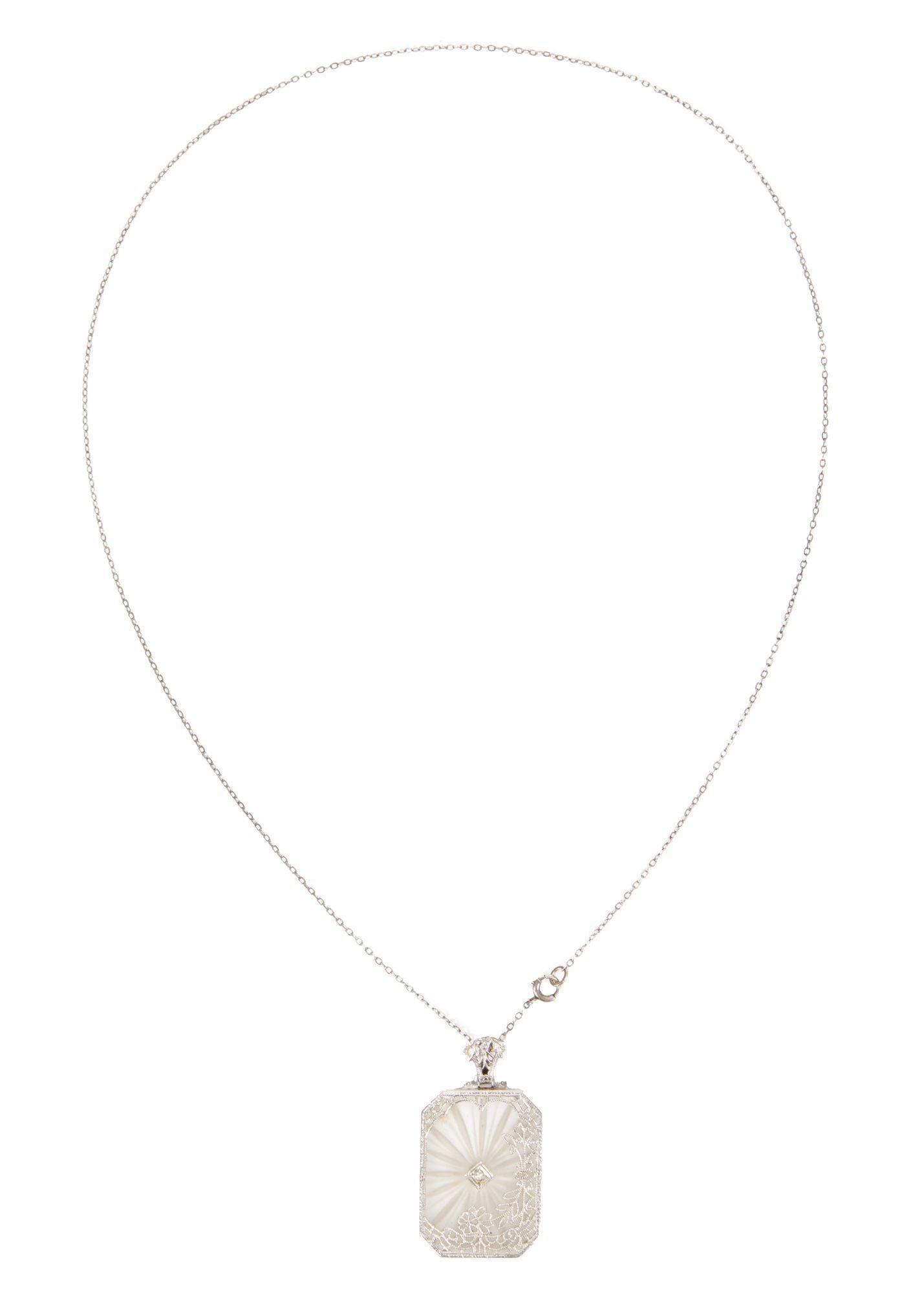 Whoopi Goldberg | Art Deco 14k White Gold and Camphor Glass Pendant Necklace (1 of 3)