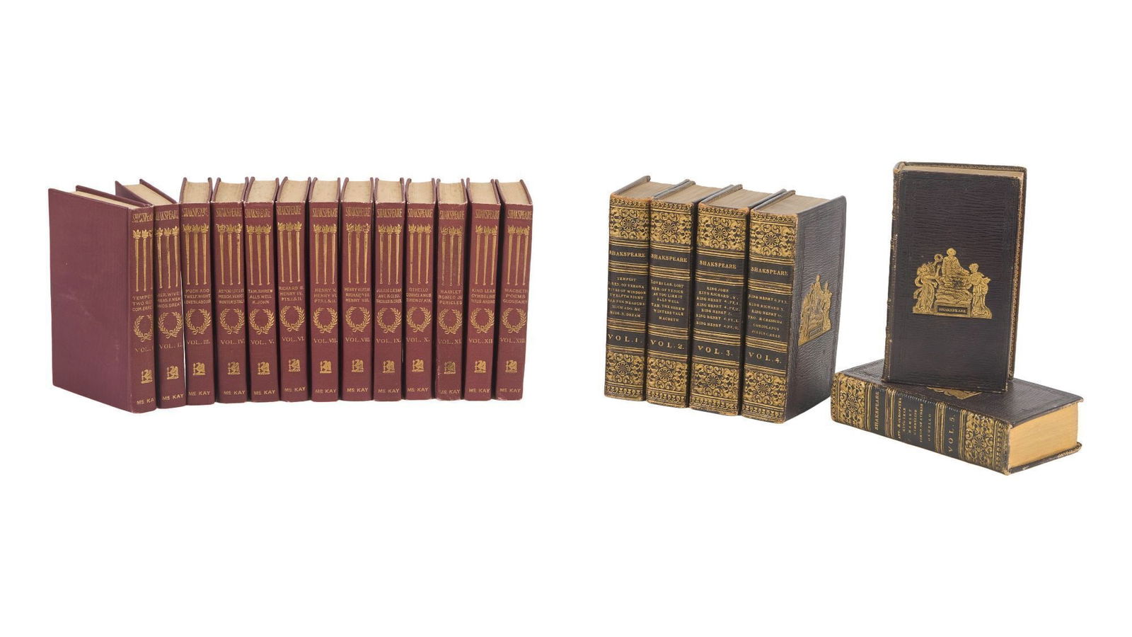 Whoopi Goldberg | Shakespeare Collected Works: Two sets of the works of William Shakespeare as follows:1. The Dramatic Works of William Shakespeare"?. London: J. Walker J. Richardson et al, 1821. 6 volumes. 12mo. Full crushed morocco lettered and