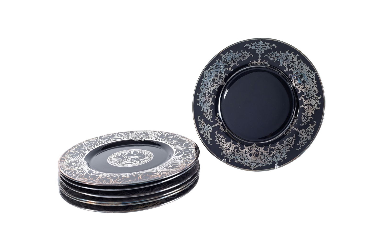 Whoopi Goldberg | Seven Black Glass Silver Overlay Service Plates and Book (1 of 9)