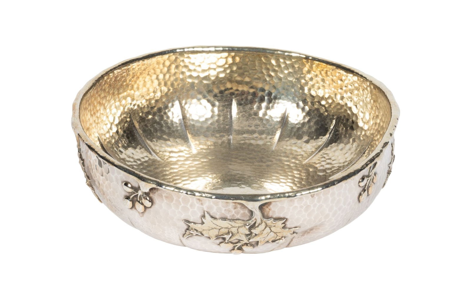 Whoopi Goldberg | Tiffany& Co. Sterling Art Nouveau Hammered Bowl: A Tiffany & Co. Edward Chandler Moore era Art Nouveau bowl in the Japanese taste hand hammered with applied leaves and berries. Marked "Tiffany & Co./ 8230 M 243/ Sterling Silver" on the und