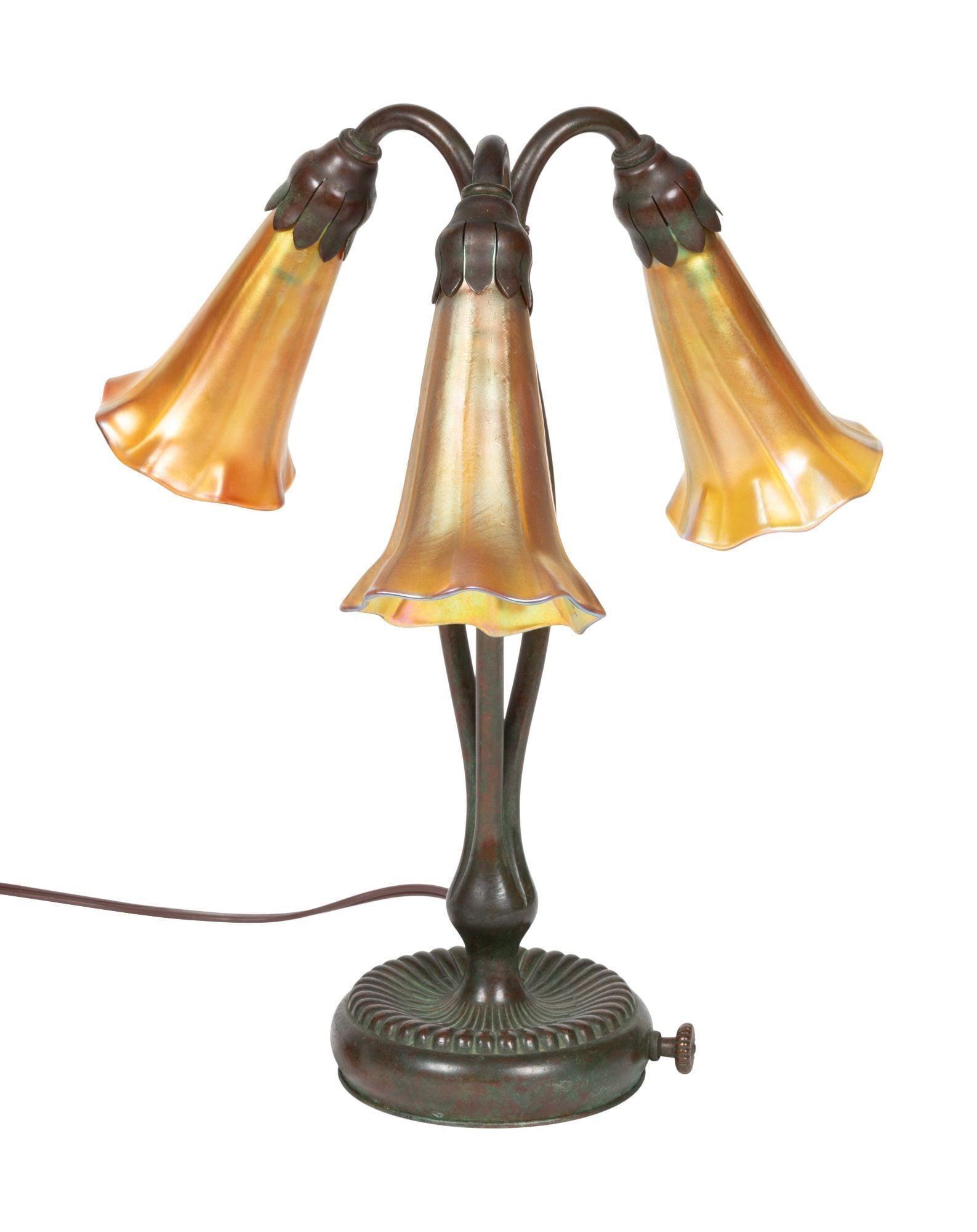 Whoopi Goldberg | Tiffany Studios Three-Light Piano Lamp with Favrile Shades (1 of 4)