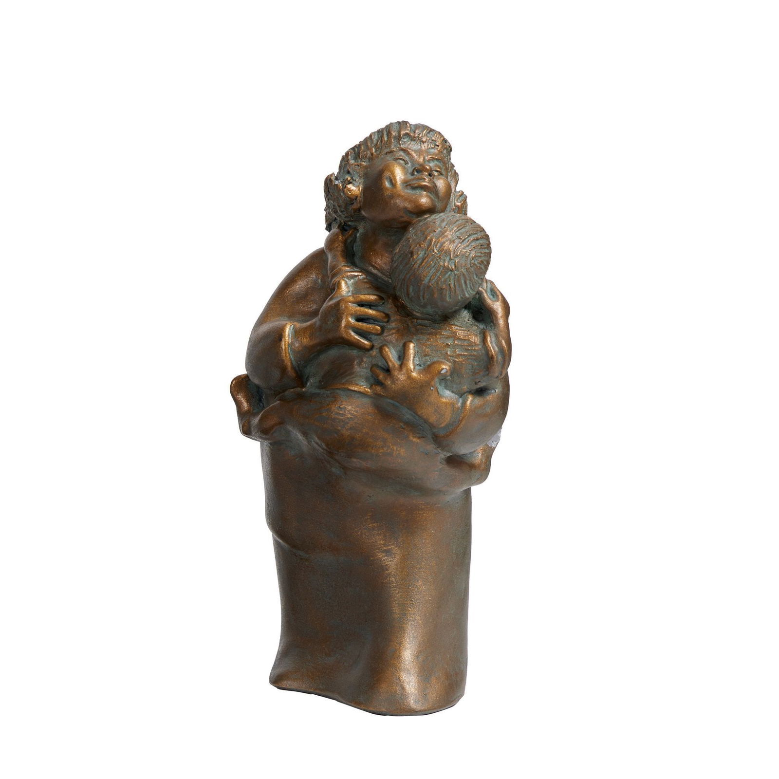 Whoopi Goldberg | Anne Rooney Sculpture: A bronze painted metal sculpture of a woman holding a baby signed "Anne Rooney" on the verso and dated '95. Approx. 9 x 4.5 x 2.75 inches From the Collection of Whoopi Goldberg
