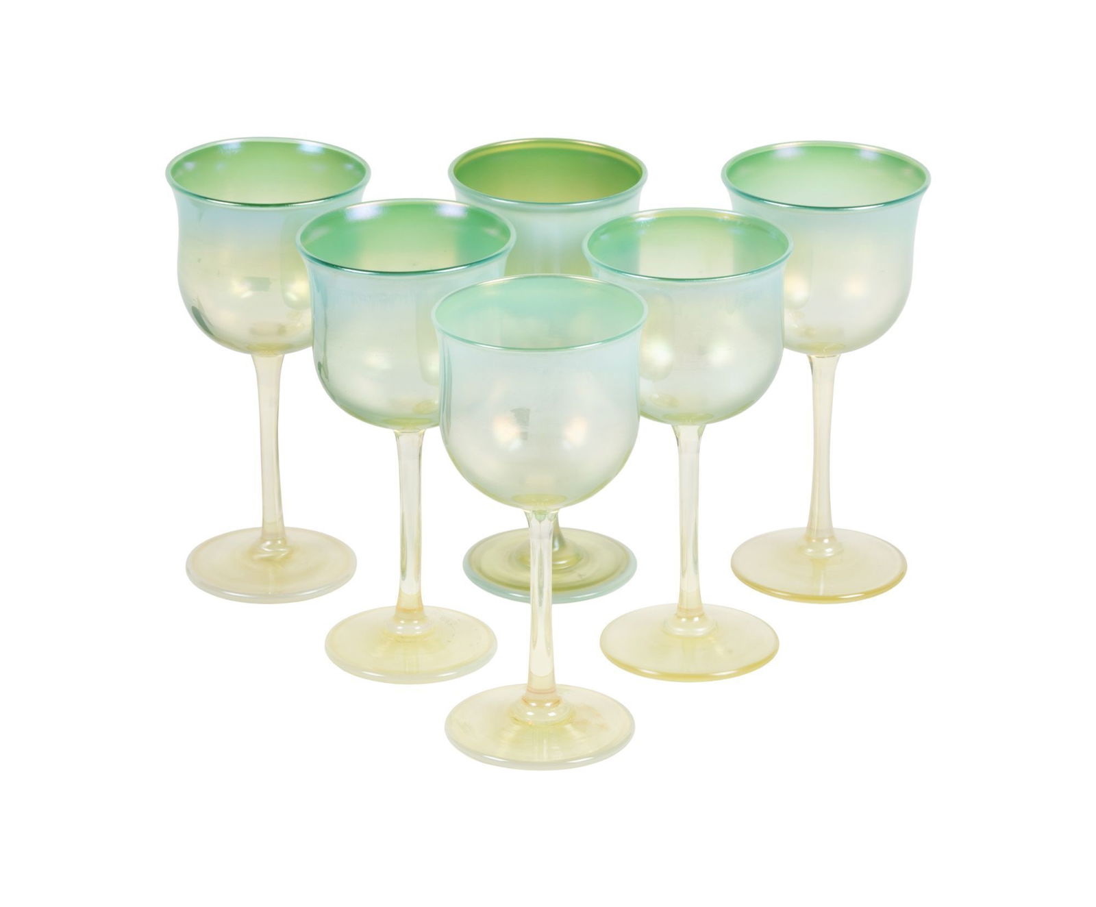 Whoopi Goldberg | Six L.C.T. Tiffany Green Favrile Wine Glasses (1 of 3)