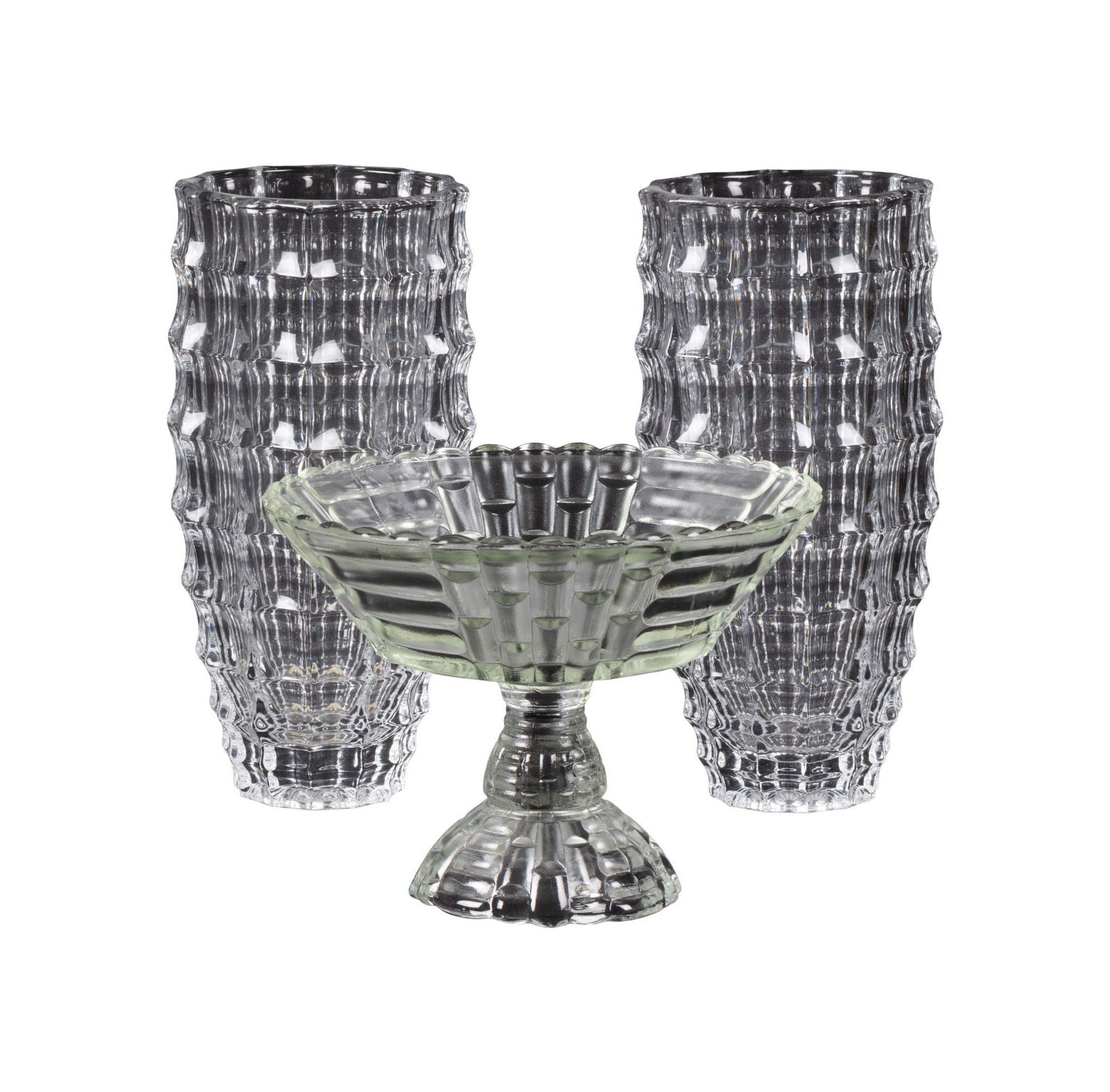 Whoopi Goldberg | Pair of Vintage Pressed Glass Vases and Jeannette Compote (1 of 2)