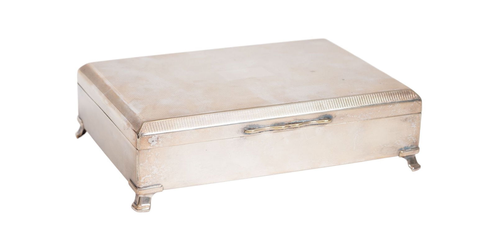 Whoopi Goldberg | Group of Smoking Items: A Paul Milet for Sevres Art Deco stoneware table box, a textured Aristocrat silver plated cigarette box with wood lined interior, and an embroidered leather cigar holder. Largest 4 x 6.5 x 4.75 inches