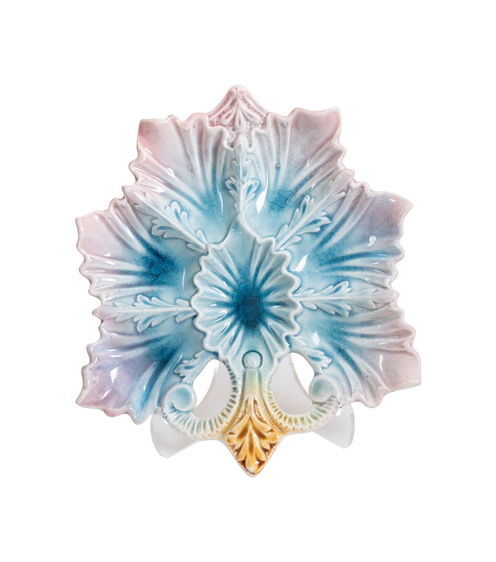 Whoopi Goldberg | French Majolica Oyster Plate: An antique French majolica oyster plate with ombre blue to pink glaze. 8 x 9 inches From the Collection of Whoopi Goldberg