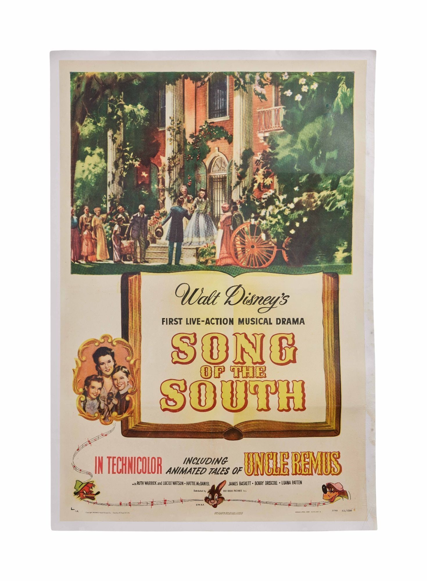 Whoopi Goldberg | Vintage Disney Song of the South Poster: A vintage one-sheet chromolithographic poster on linen backing of Walt Disney's Song of the South (Walt Disney/RKO Productions 1946). 42.5 x 28.75 inches; Rolled: 28.75 x 3 inches From the C
