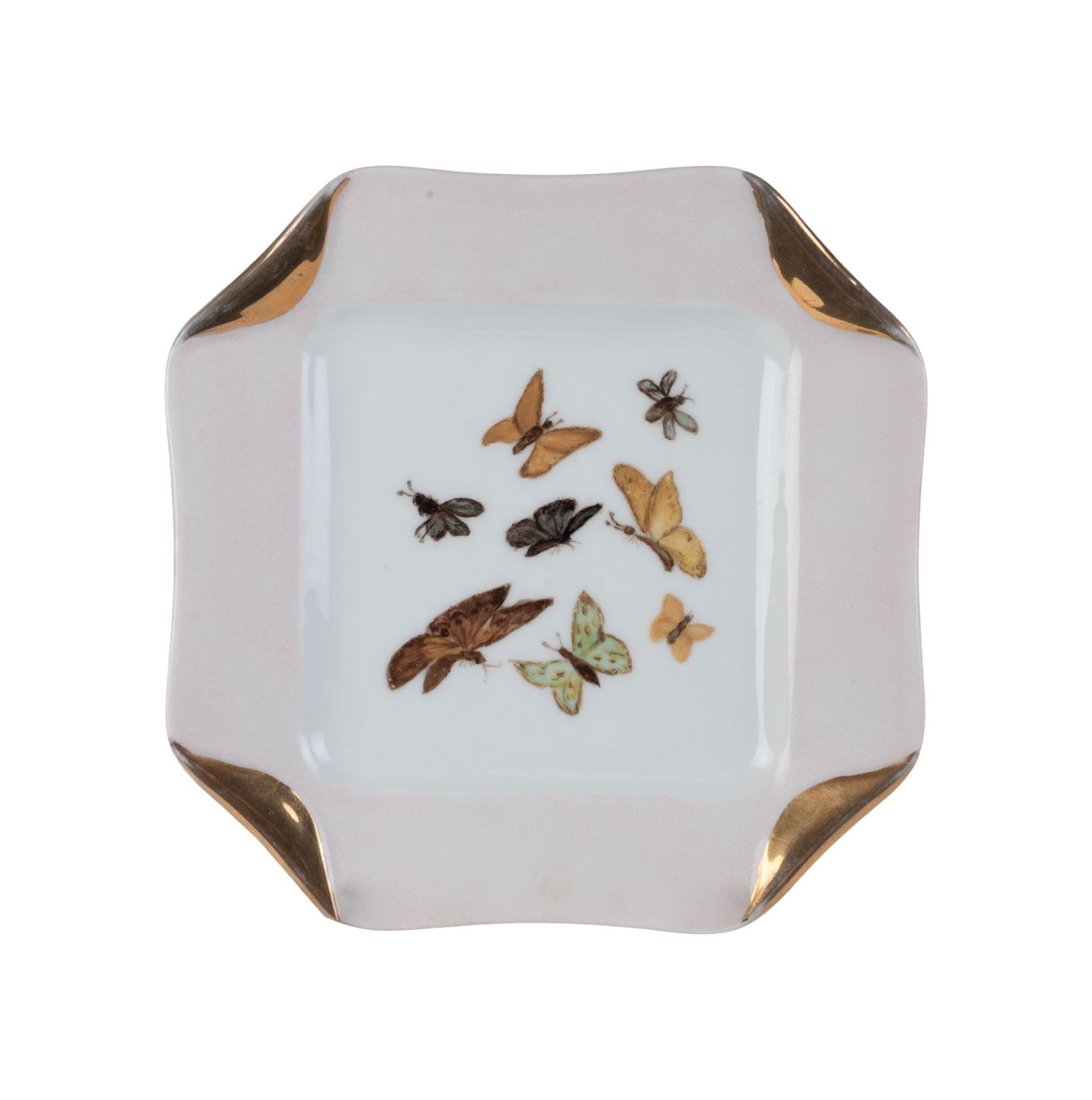 Whoopi Goldberg | Set of Nine Haviland Dessert Plates: A set of nine hand painted and parcel gilt octagonal dessert plates, each with different landscape scenes marked "H&C;/L" on the underside. 7 x 7 inches From the Collection of Whoopi Goldberg