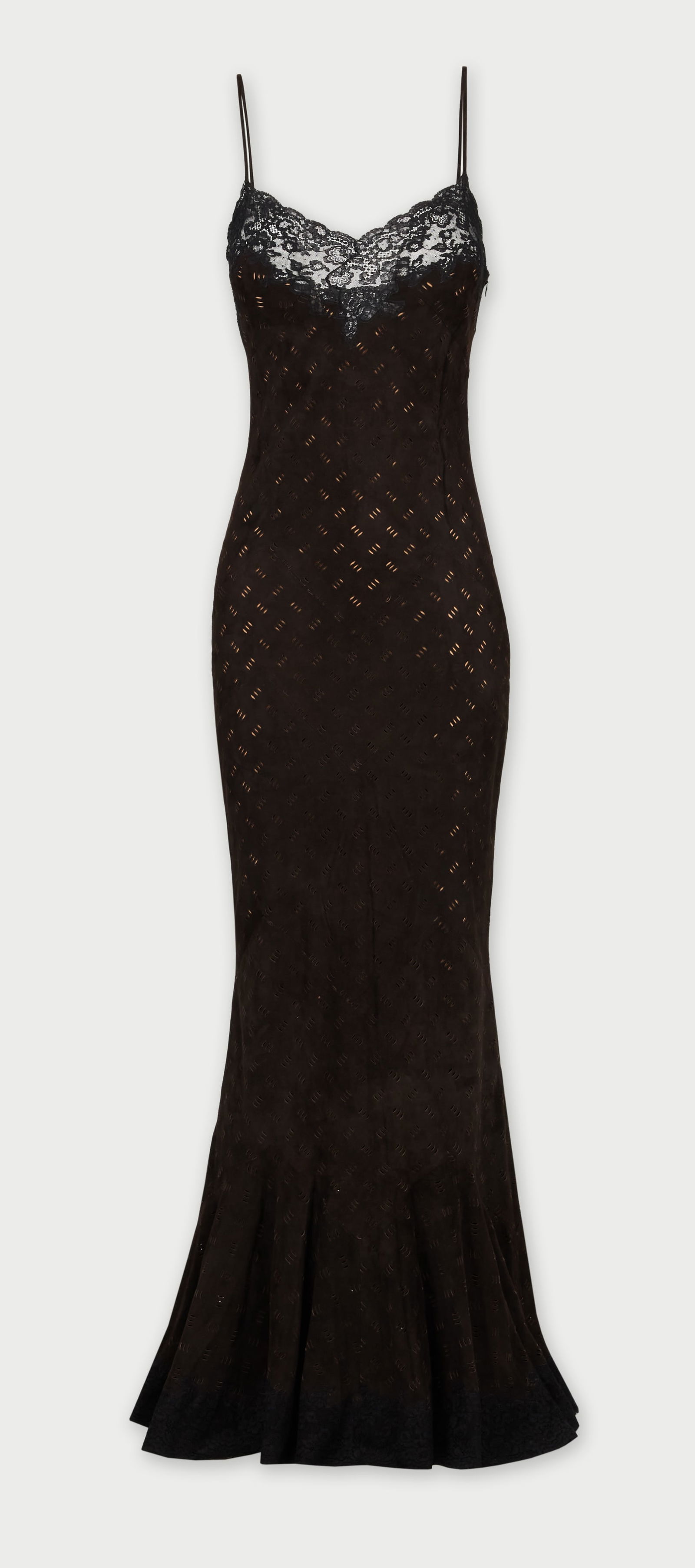 Gwyneth Paltrow | 1999 Christian Dior Suede Gown (With Signed Image): A floor-length 1999 Christian Dior brown suede and sheer lace slip gown designed by John Galliano. Gwyneth Paltrow wore the gown at the Inauguration of the LVMH Tower in New York City on December 8, 1